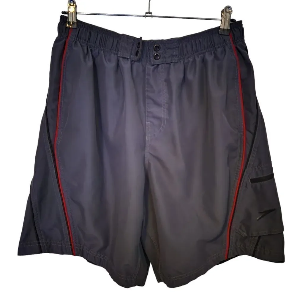 Speedo Mens Swim Trunks Elastric Waisy Pockets Mesh Lined Size Large